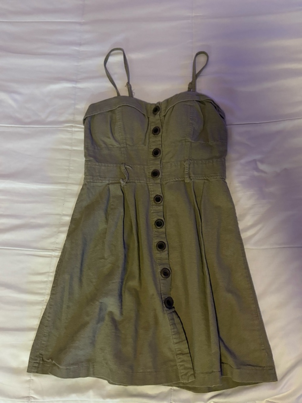 Poetry Olive Mini Sundress with Front Buttons